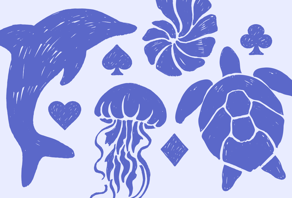 Иллюстрация, морские животные и масти у карт