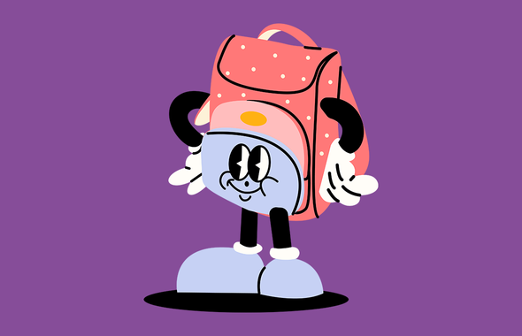 Иллюстрация. Персонаж школьный рюкзак