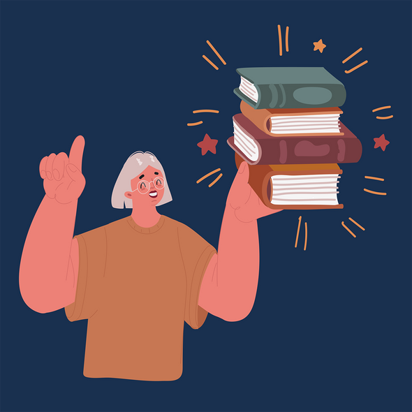 Иллюстрация. Девушка-студент с книгами в руках