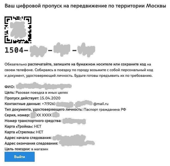 Как выглядит электронный пропуск на время карантина