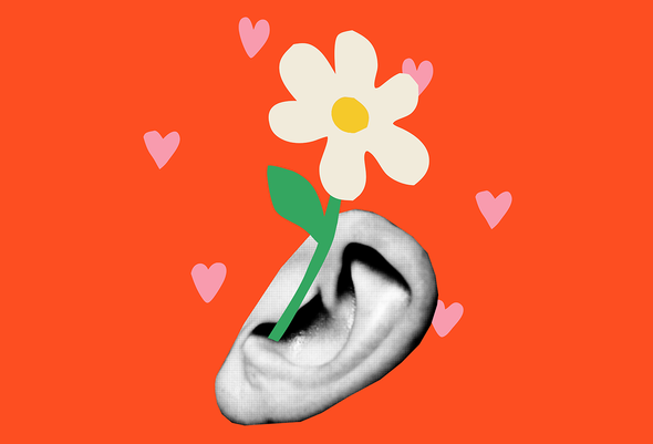 Коллаж. Ухо с цветком. «Слово — действие — эмоция»: как за 10 занятий научить ребенка понимать английскую речь