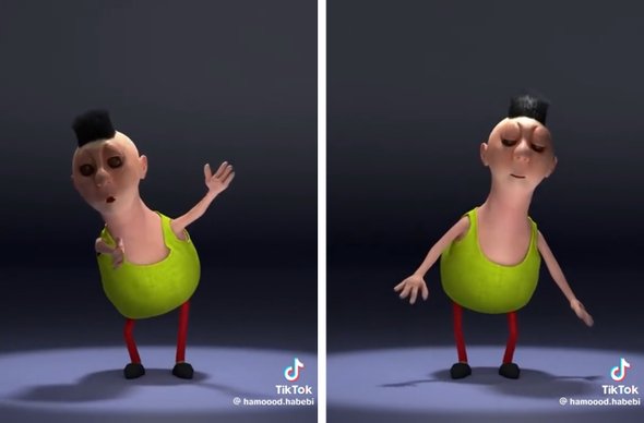 3D-персонаж с большим животом, черным ирокезом и карими глазами навыкате