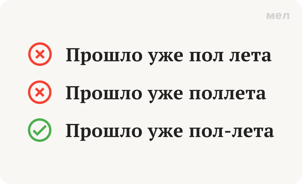 поллета пол лета пол-лета правописание грамотность