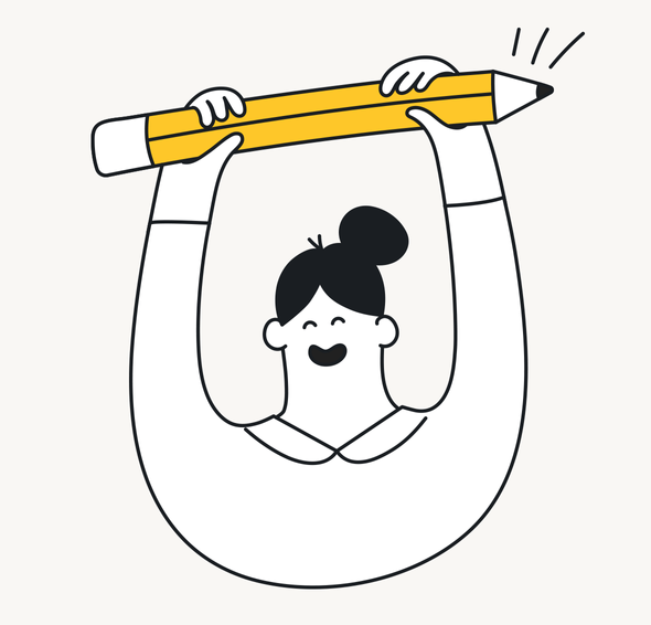 Иллюстрация девушки, держащей карандаш. Итоговое сочинение