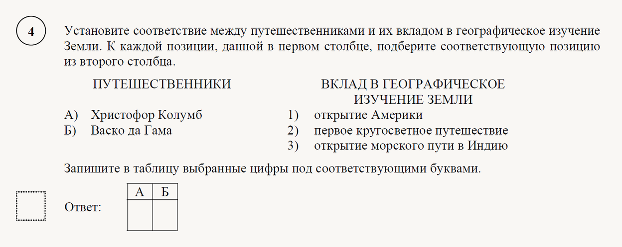 Задание № 4 ВПР по географии 5 класс из демоверсии работы