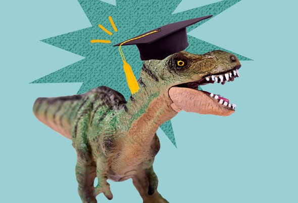 Коллаж. Динозавр-выпускник