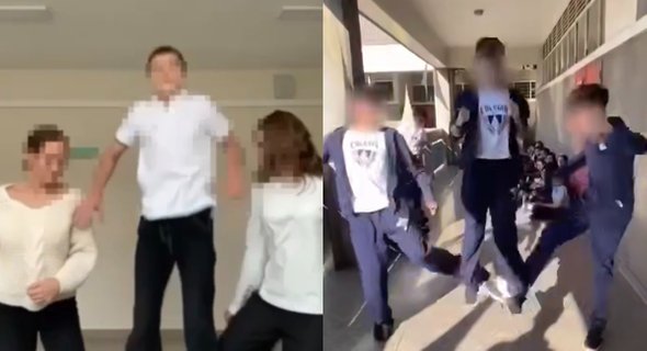 подростки выполняют челлендж