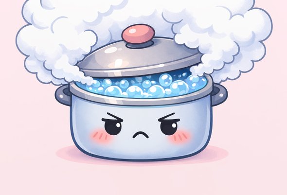 Злая кипящая персонаж-кастрюля в вниме стиле