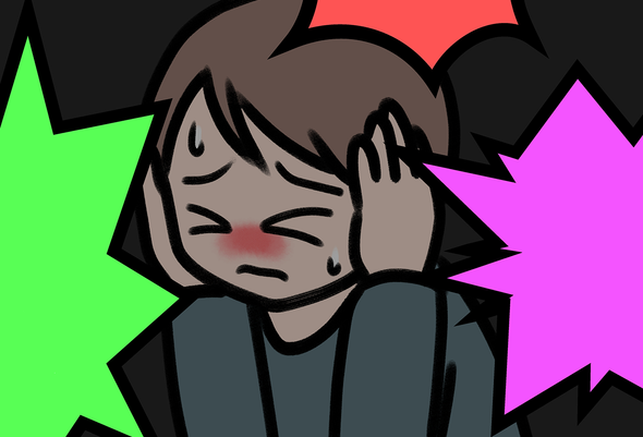 ВЧЛ. Высокочувствительные люди. Иллюстрация, девушка закрывает уши от громкого шума, стресс