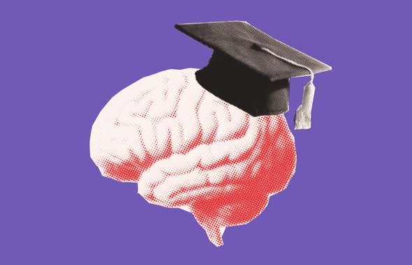 Иллюстрация мозга с шапочкой выпускника. Итоговое сочинение